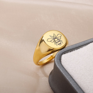 Go Party – bijoux en acier inoxydable plaqué or 18K, grosses bagues <span class=keywords><strong>pour</strong></span> femmes, chevalière épaisse, sculpture papillon, abeille, lune, planète, bagues - Product Image 3
