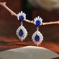 Set Perhiasan Perak Gaya Mewah Ringan Wanita Terlaris 6x9mm Berbentuk Tetesan Air Mata 1.5 Karat Cincin dan Anting Safir Buatan Laboratorium 925