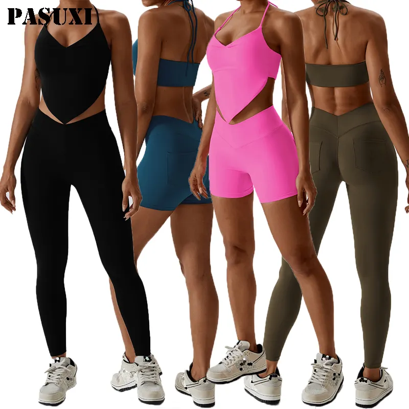 PASUXI Custom Women Gym Fitness Workout Sets Sports Bra High Waist Women Yoga Shorts Pants Leggings Seamless Yoga Set