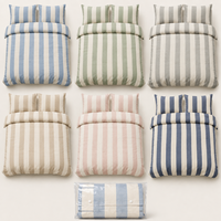 Ensemble de literie 3 pièces en coton 100% rayé chambray naturel, housse de couette avec taies d'oreiller, textile de maison pour chambre à coucher, vente en gros