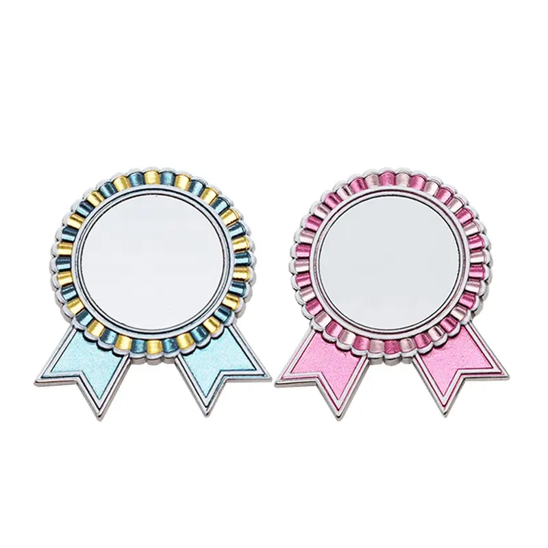DIY Design Souvenir Crafts Badges Customized Logo Glitter Ribbon Buttons Sublimation Blank Medal Shape Pin Badge