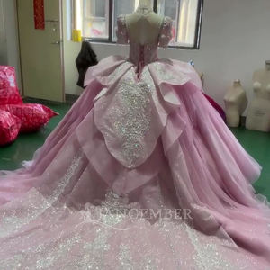 Jancember AXS16 Fairy Pink Tassel Puff Sleeve Evening Women's Formal Party <b>Dress</b> - Product Image 2