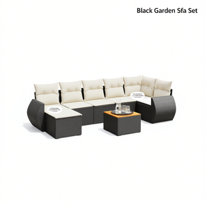 Black Garden <b>Sofa</b> Set <b>Rattan</b> Outdoor Furniture 6 Seater Weather Resistant Contemporary Design - Product Image 1