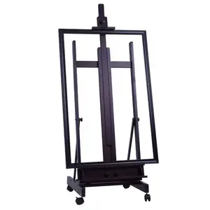 Easel de madeira sólida para estúdio, grande moldura h-frame de madeira para cabine de piso resistente ajustável