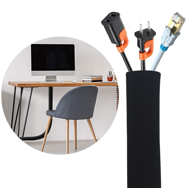 Household Neoprene Wire Cover Zip Dustproof Cable Protection Hook Loop Storage Protective Cover for Office Plastic Buckle