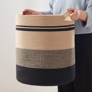 Cesta de almacenamiento de alta calidad, cesta de Manta tejida de cuerda de algodón multifuncional plegable <span class=keywords><strong>para</strong></span> limpiar juguetes <span class=keywords><strong>para</strong></span> el salón - Product Image 2