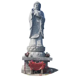 Garden Temple Outdoor Large Natural Stone Carving Amitabha Buddha Statues Standing Meditating Sculptures