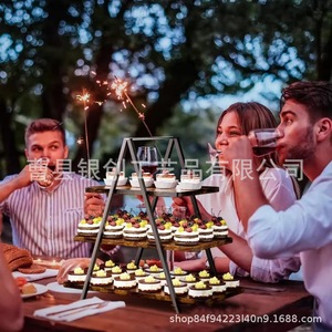 Étagère de rangement en bois à 3 étages, support à gâteaux en fer forgé, présentoir à desserts pour les réunions de famille, les fêtes entre amis, les festivals - Product Image 3