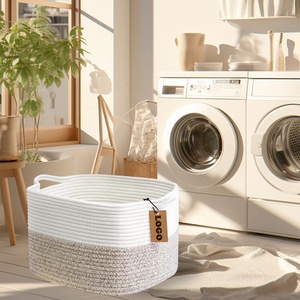 Nursery Cube Bin Shelves Toys Book Cloth Cotton Rope Woven Storage Baskets With Handles for Organizing Living Room Bathroom