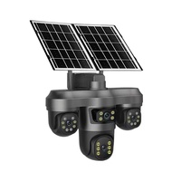 Sistema de Cámara de Seguridad Inalámbrica con Energía Solar de Triple Lente, con Visión Nocturna, Detección de Movimiento, Impermeable para Exteriores
