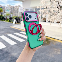 Coque de téléphone PC à blocs de couleur avec support rotatif à 360° pour iPhone 15 14 17 16 12 13 18 Pro Max, compatible avec la recharge magnétique sans fil, finition givrée – Offre Spéciale