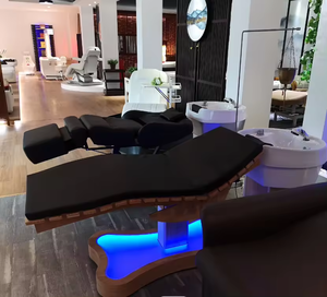 Kleurrijke LED moderne salon wasbak met keramische bak en PU lederen ligplaats voor het wassen van haar - Product Image 6