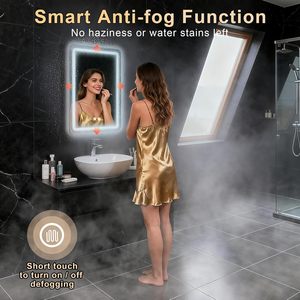 Espejo de Maquillaje Inteligente con LED Antivaho y Pantalla Táctil, Diseño Cuadrado Moderno para Baño - Product Image 5