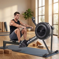 Máquina de Remo con Resistencia al Aire, Equipo de Gimnasio en Casa, Equipo de Fitness Comercial, Pantalla LED, Máquina de Remo Plegable