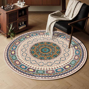 Tapis Rond Rétro à Motif Médaillon, Tapis de Sol Vintage Chic pour Salon et Chambre, Antidérapant, Nettoyage Facile, Lavable à l'Eau - Product Image 3