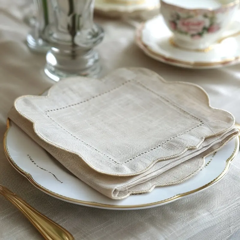 Décoration de banquet personnalisé mariage festonné brodé serviettes de table en lin ourlet