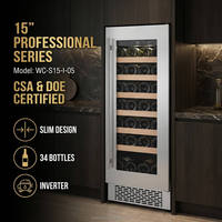 Réfrigérateur à vin encastrable J OEM 15 pouces, fin et élégant, pour la maison et la cuisine, avec technologie Inverter, en acier inoxydable, à installer sous le comptoir.