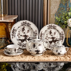 Italian 1735 Oriental Porcelain Creamy White Coffee Cup Deep Plate Dinner Plate Tableware Teapot Tea <b>Set</b> Gift - Product Image 1