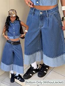 Jean décontracté et polyvalent pour <span class=keywords><strong>femme</strong></span>, coupe large 7 pouces, taille basse, ample, en denim tissé lavable - Product Image 6