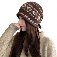 Bonnet en tricot jacquard Fair Isle unisexe, mode automne/hiver, chaud, avec cordon de serrage, bord roulé, style vintage
