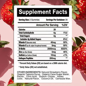Etiqueta privada Biotina Colágeno Péptidos Gummies Vitamina C Zinc Supplenet para mejorar la elasticidad de la piel Colágeno Gummies - Product Image 2