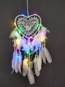 Rosa amore decorativo stile ragazza camera ciondolo cuore pesca acchiappasogni piccola lampada da notte tessuta a mano bella acchiappasogni - Product Image 4