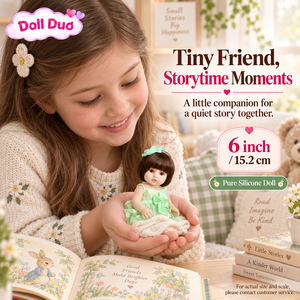 Poupée Duo personnalisée de 6 pouces, poupée reborn en silicone pleine longueur, cheveux courts avec nœud menthe, cadeau de Noël personnalisé pour enfants - Product Image 3