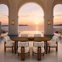 Ensemble de salle à manger d'extérieur pour 6 personnes, table ovale en teck de 7 pièces avec chaises rembourrées pour jardin, cour, terrasse, porche, hôtels de villégiature