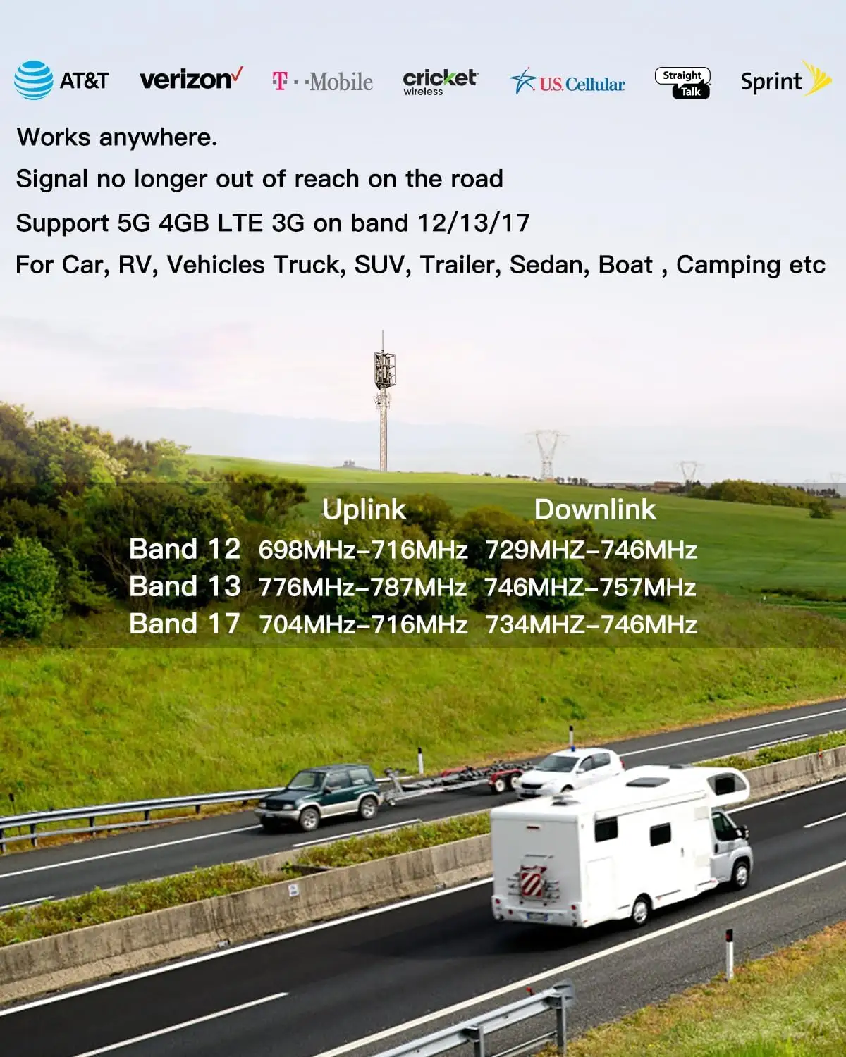 5G 4G LTE Band 12 13 17 усилитель сигнала сотового телефона для автомобиля RV грузовик OTR автомобиль