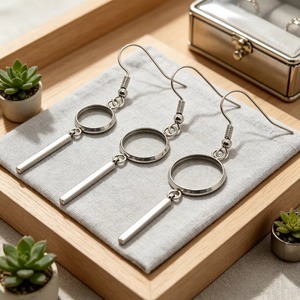 Suministros para fabricación de joyas: Pendientes colgantes DIY con bisel redondo para cabujón, de acero inoxidable, antideslustre, con barra en blanco y gancho tipo anzuelo - Product Image 3