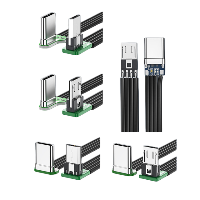 USBC to MicroUSB, Short USBC Flat Thin Ribbon FPC Cable USB TypeC 90 Degree to MicroUSB for Data and Charging