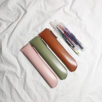 Étui à crayons en cuir PU couleur macaron, petit, durable, avec fermeture éclair, impression UV, pour les élèves