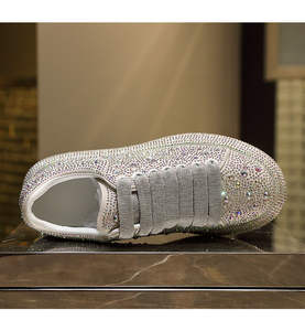 Disponibili <span class=keywords><strong>Sneakers</strong></span> Autunnali da Donna con Strass, Suola Spessa, Bianche e Argento, Cristalli Luccicanti, Scarpe Casual Alla Moda - Product Image 4