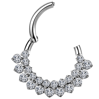 Anneau de nez clicker en titane ASTM F136 G23 16G 8mm 10mm, plaqué or, double rangée de zircone cubique ronde, pour piercing Daith et Helix