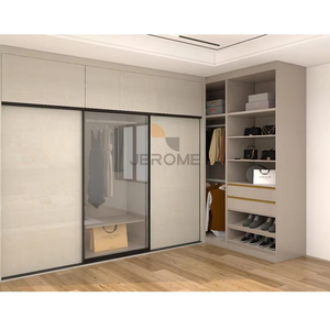 Armoire de chambre à coucher moderne personnalisée, <span class=keywords><strong>meuble</strong></span> avec double <span class=keywords><strong>porte</strong></span> <span class=keywords><strong>coulissante</strong></span>, armoire en bois avec armoire latérale et étagères - Product Image 2
