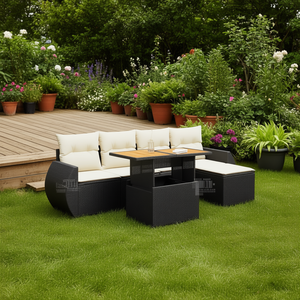 Black <b>Rattan</b> Garden <b>Sofa</b> Set With Storage 4 Seater Outdoor Furniture Contemporary Design - Product Image 2