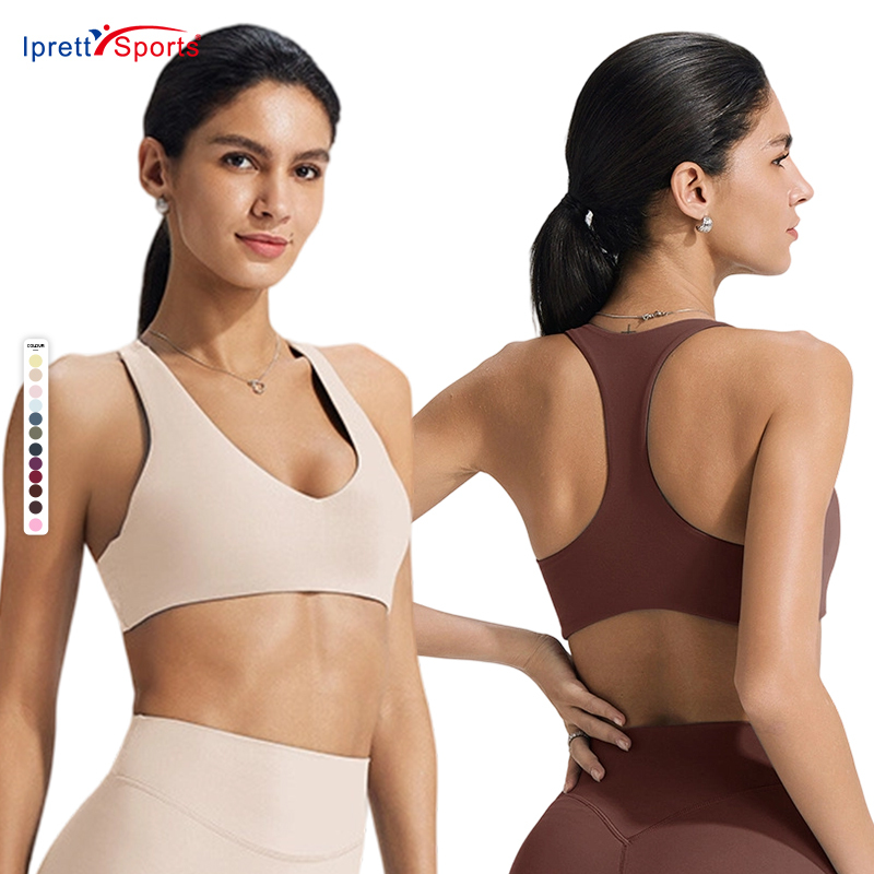 High Impact Naked Feeling Yoga Bra I-shaped Back Breathable Sports Outdoor Clothing Custom Logo for Women