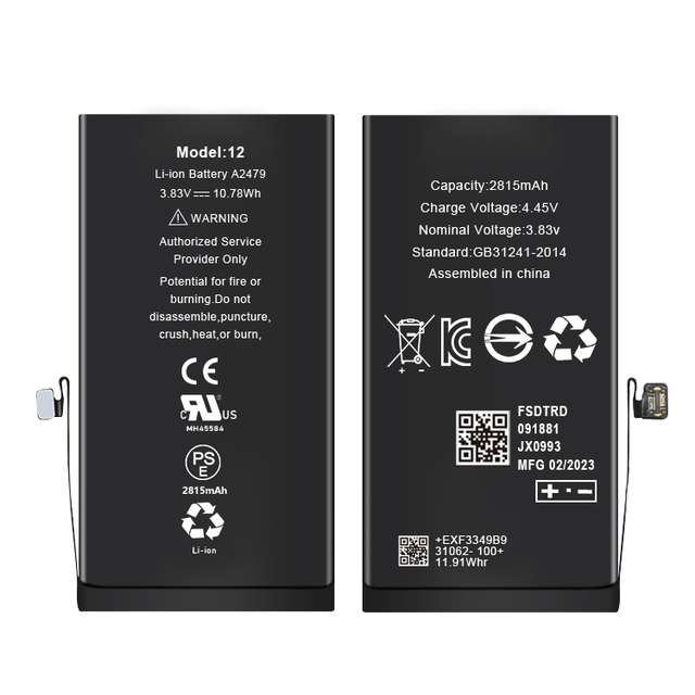 2024 New 0 Cycle Battery for iphone 12 12 Pro Battery High Capacity Replacement Bateria 2815mAh CE Rohs MSDS