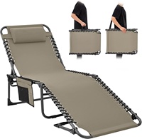 PIOEN Chaise Longue Pliante Chaise Longue Réglable 5 Positions Portable Heavy Duty Camping Chaise Longue Inclinable avec Oreiller, Beige