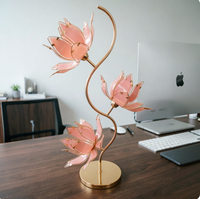 Lampe de table à 3 têtes en forme de lotus doré, nouveau style chinois, lampe de chevet LED créative en verre, lampe de bureau lotus, lampe d'ambiance pour la maison
