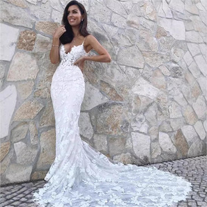 <b>Lace</b> Mermaid Wedding Dress Strapless Off <b>White</b> Vintage Bridal Gown Natural Waistline Hollow Back - Product Image 3