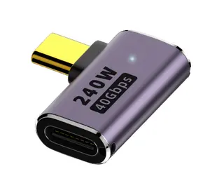 USB C 90 각도 어댑터 QGeeM USB4.0 OTG 커플러 LED 커넥터 240W 40Gbps 8K @ 60Hz 노트북 태블릿 휴대 전화와 호환 가능
