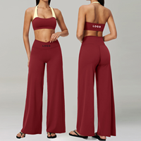 Ensemble de sport 2 pièces pour femme, personnalisé, avec contrôle du ventre, taille en V, jambes larges, pour Pilates, fitness, gym, yoga, et pantalon évasé décontracté