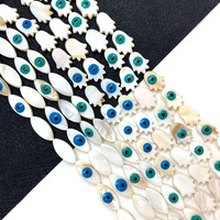 Perles en forme de coquille naturelle d'eau douce, motif œil bleu-vert, forme marquise, trou droit, perles lâches pour la fabrication de bijoux DIY
