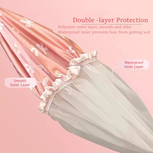 Bonnets <span class=keywords><strong>de</strong></span> douche en satin double couche pour cheveux longs et épais, imperméables, élastiques, doux, réutilisables, mignons, pour femmes - Product Image 2