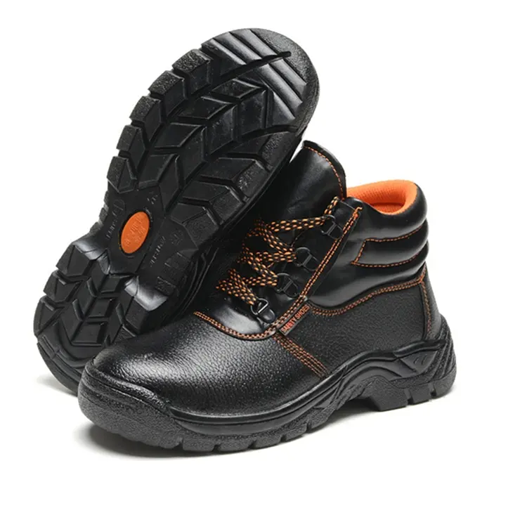 HBC sepatu keselamatan kerja serat mikro, Sepatu keamanan kerja kulit serat mikro tahan remuk tahan tusukan modis potongan menengah warna hitam antiselip