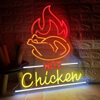 Letrero de Neón "Hot Chicken" de Neonawall, Luz Decorativa LED para Pared, para Restaurantes de Comida Rápida, Tiendas de Pollo Frito y Cocinas