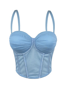 En stock Nouveauté 2026 Crop top à <span class=keywords><strong>bretelles</strong></span> pour femme, style streetwear sexy, coupe ajustée, avec <span class=keywords><strong>soutien</strong></span>-<span class=keywords><strong>gorge</strong></span> à baleines et plis en maille à baleines - Product Image 4