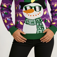 Pull de Noël en tricot à col rond pour femme, motif bonhomme de neige rouge, idéal pour les fêtes, vente en gros personnalisée