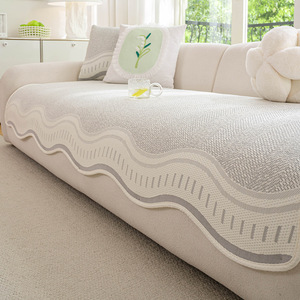 Summer Cooling Ice Silk Sofa Cushion Rectangle Stripe Pattern Non Slip Seat Pad For General Sofas Machine Washable - Product Image 3